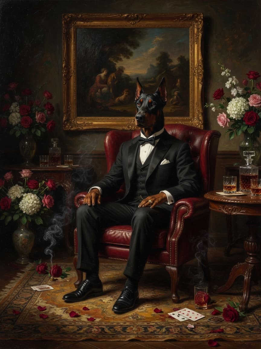 Sample mafia boss portrait of a doberman