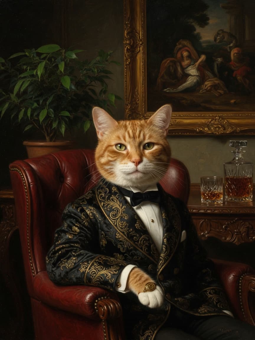 Sample mafia boss portrait of an orange cat