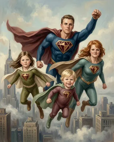 Sample superhero portrait of a family