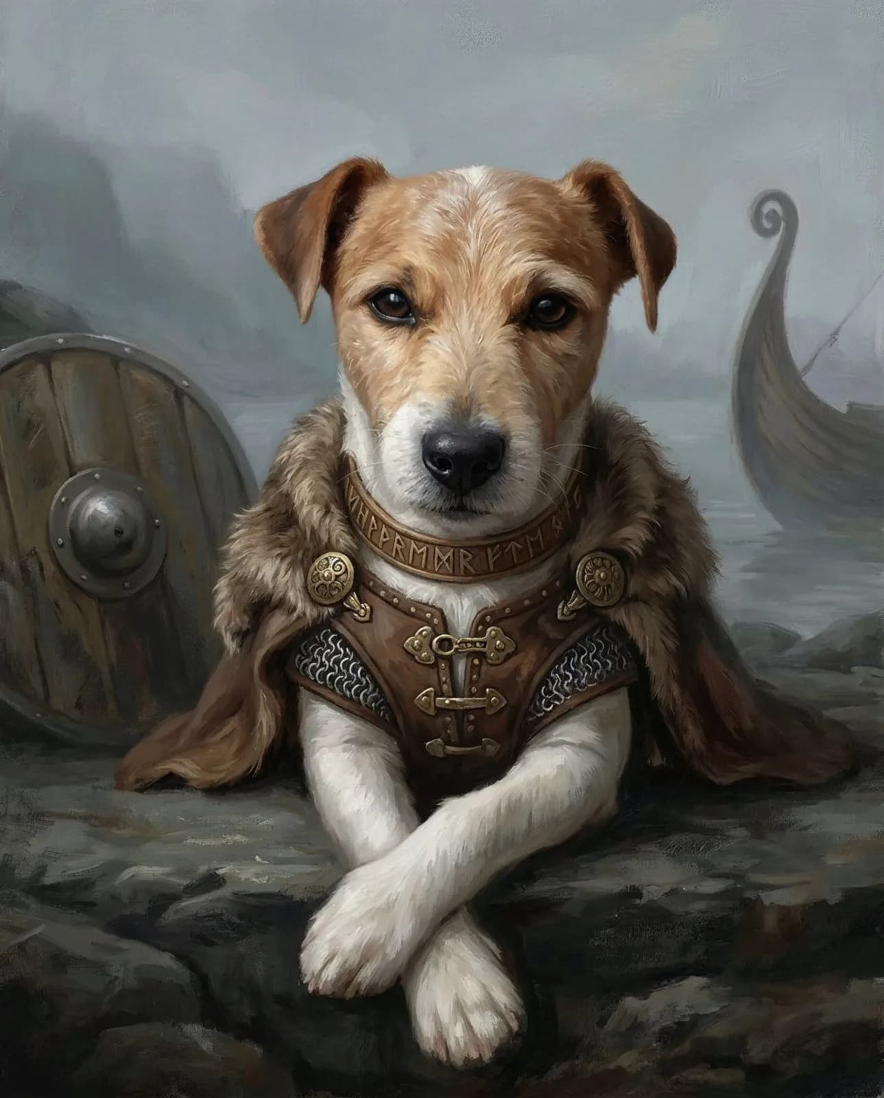 Sample viking portrait of a dog