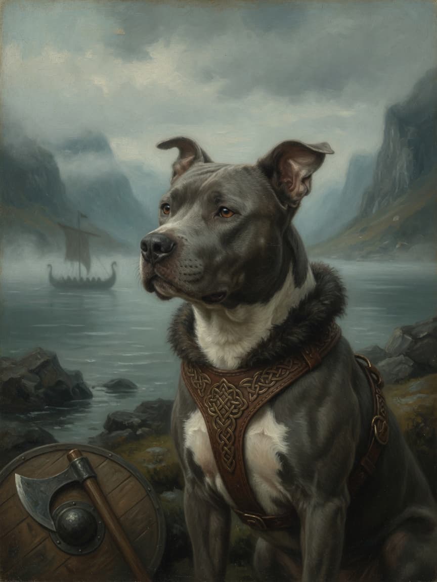 Sample viking portrait of a pitbull